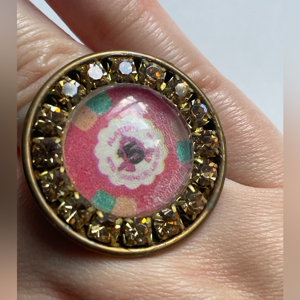 Red And Gold Statement Ring With Rhinestones